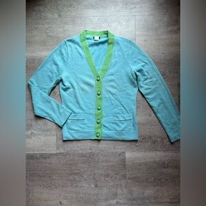 JCrew Merino Wool Rabbit Cashmere Blend Cardigan Mint Green Jeweled Button Sz M